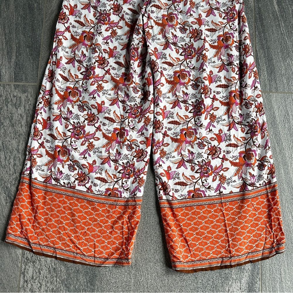 NWT Wide-Leg Pull-on Elastic Waist Flowy Boho Pants Pockets Orange Pink Floral S - Picture 11 of 16